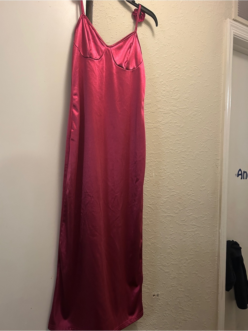 Women's Satin Maxi Slip Dress in Fuchsia